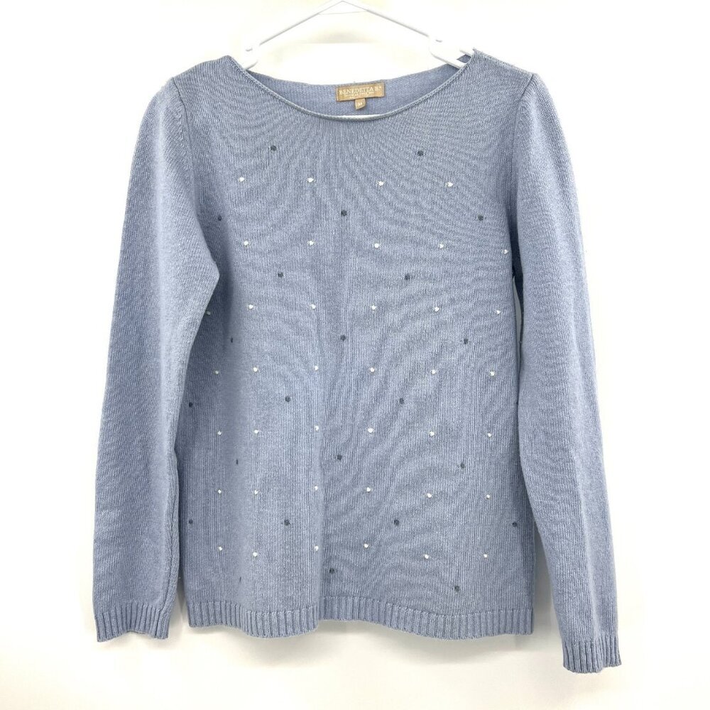 Benedetta B Merino Wool Cashmere Blend Blue Dot Sweater Women's Medium